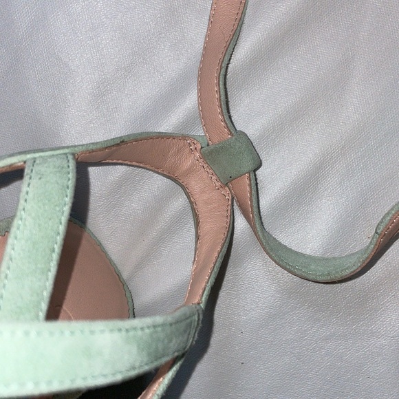 J. Crew Seafoam Green Suede Leather Strappy Heeled Sandals size 7 - Picture 14 of 16